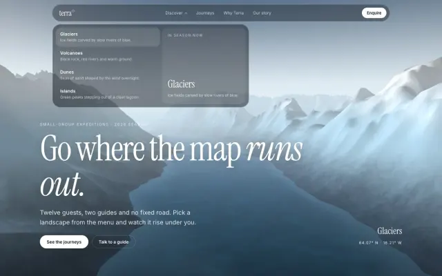 Terra Nav — 3D Travel Landing Page design preview