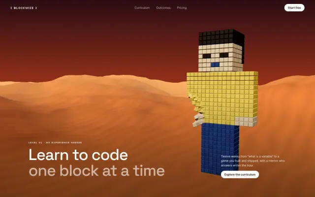 Voxel Coder — 3D Coding-School Landing Page design preview