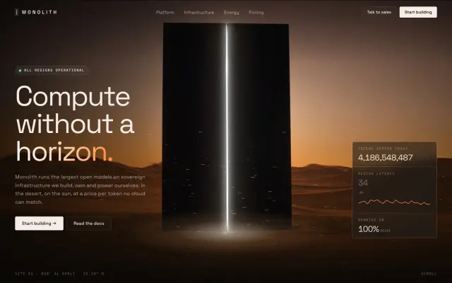 MONOLITH — Compute Without a Horizon design preview